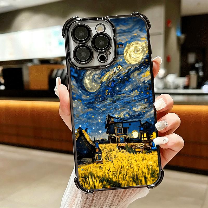 Starry Night Van Gogh Art Soft Phone Case For iPhone 15 16 17 Air 14 Pro Max 16E Plus 13 12 Mini Plating Anti-Fall Fundas