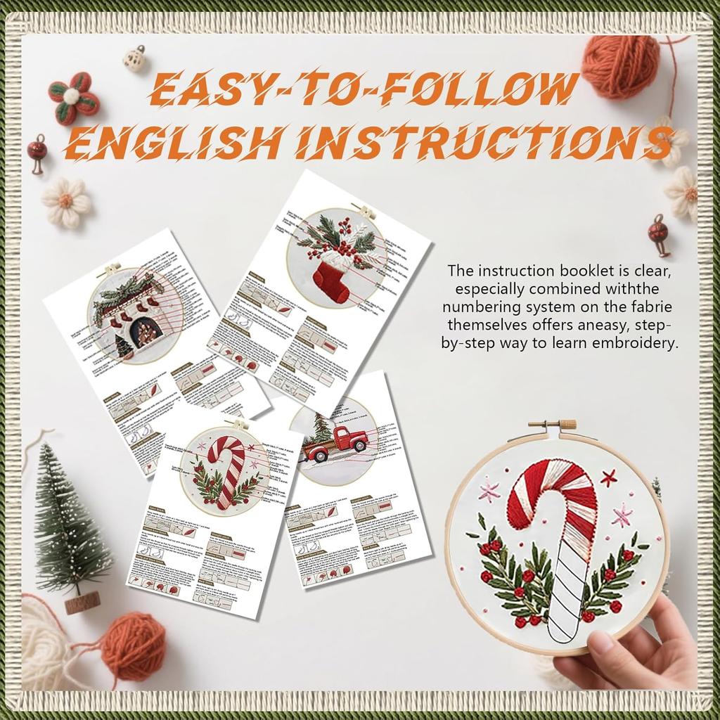 4 Sets Christmas Embroidery Kit for Beginners Cross Stitch Kits Needlepoint Kits for Adults with Pattern Needles Threads Tools