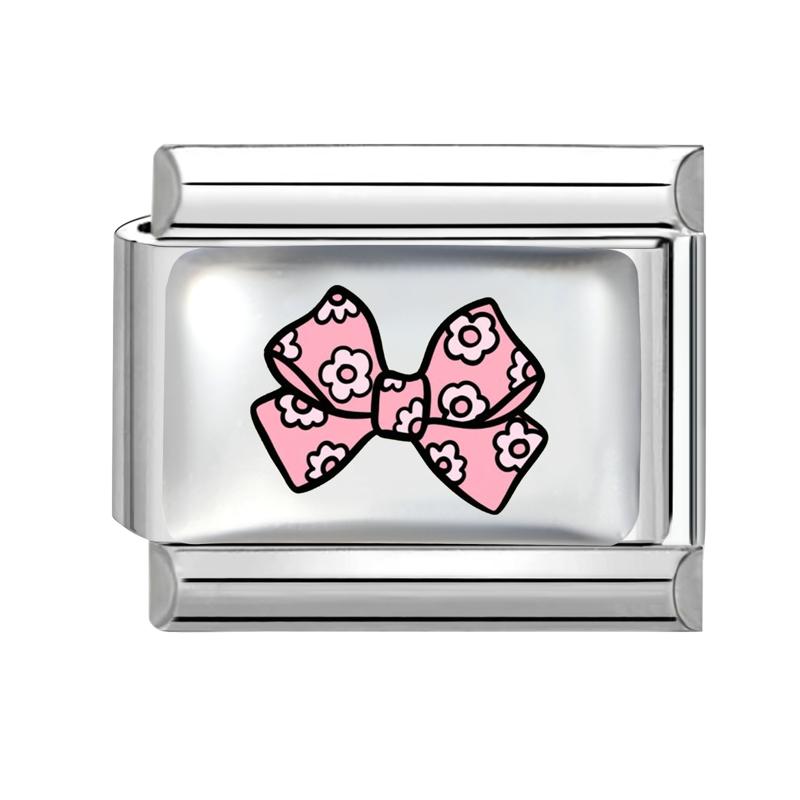 Sweet Pink Flowers Girls' Eye Cherry Star Bow Love Charm Link Fit 9mm Stainless Steel Bracelet Women Men Making DIY Jewelry Gift