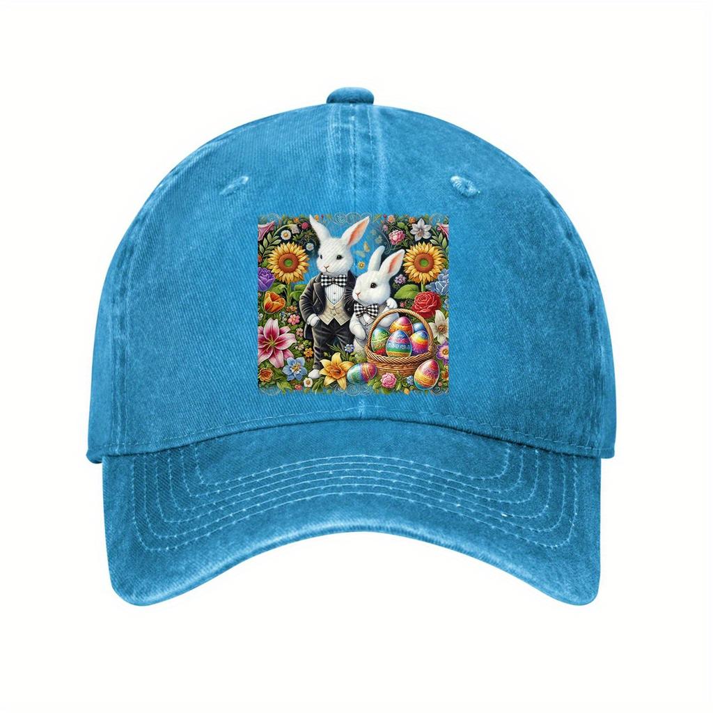 Easter Bunny Eggs Floral Print Baseball Cap Casual Cotton Adjustable Baseball Hat Unisex Holiday Gift