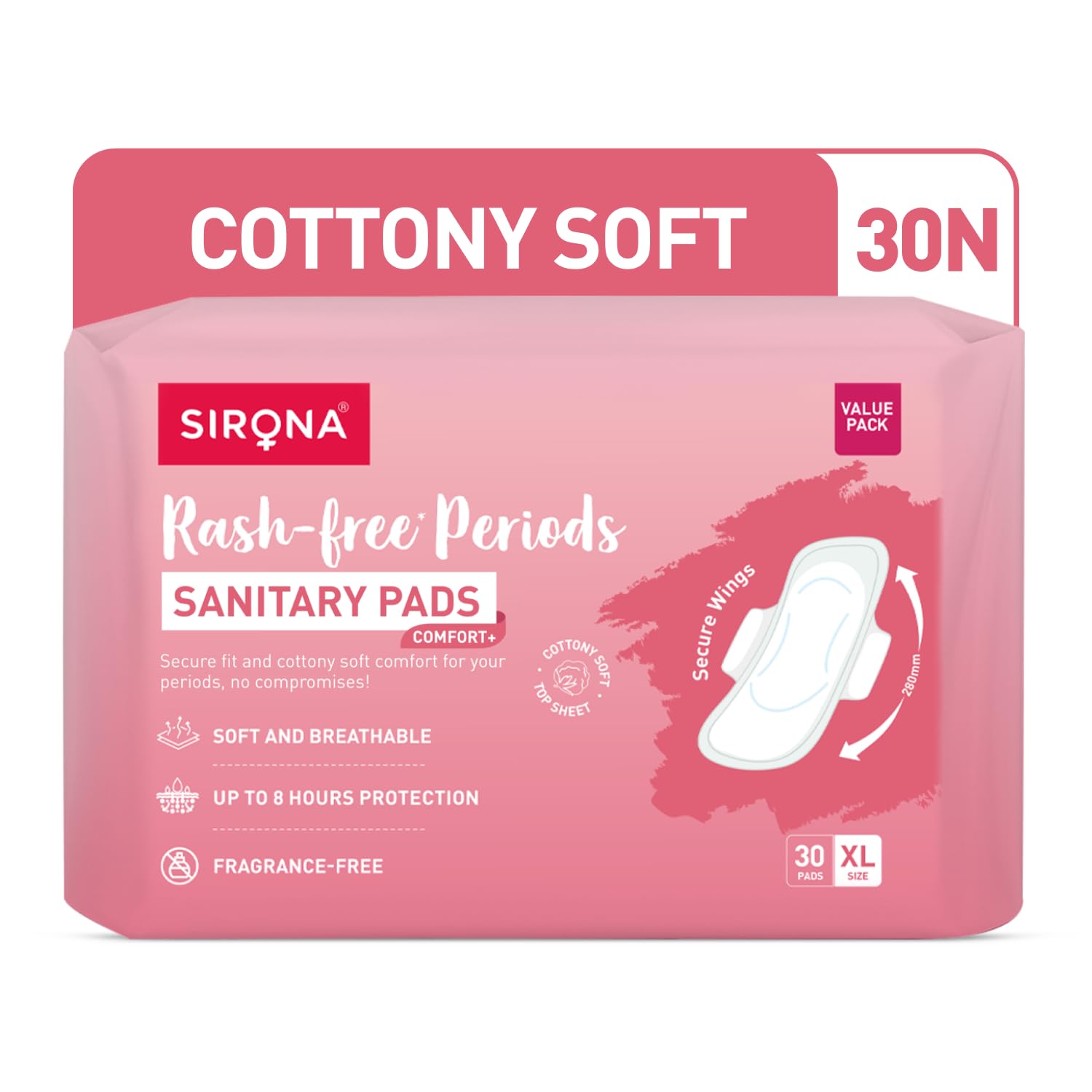 

Гигиенические прокладки Sirona для женщин - XL (Пакет из 30) | Прокладки для защиты от раздражения в критические дни | Хлопково-мягкие и дышащие прокладки для максимального комфорта | До 8 часов