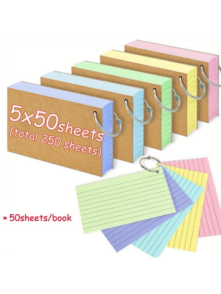 250/50 Sheets Thick Colorful Index Card with Loop Double Sided To Do List Lined Memo Pad Eye Friendly Notes for School Office