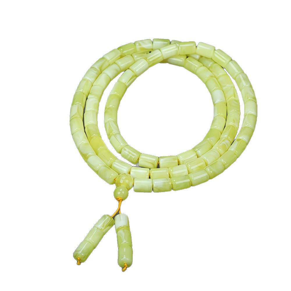 Russian White Beeswax Beads Buddhist Rosary: Multi-strand Bracelet Necklace with Hundred Flowers Amber Design