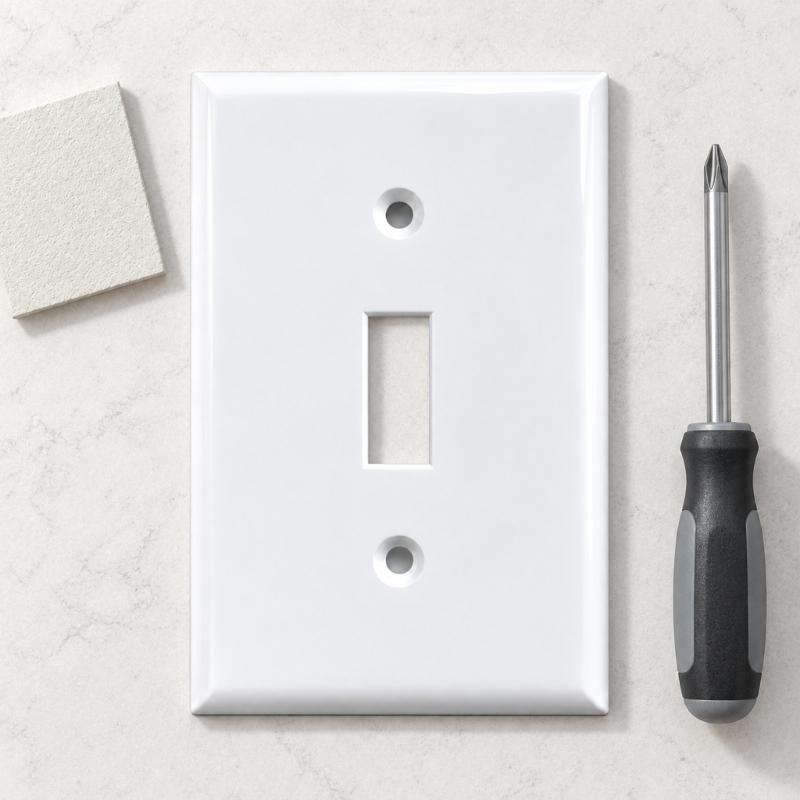 Wall Cover Plate for a Single-Gang Position, Smooth White Molded Face with a Central Lever Opening and 2 Included Mounting Screws for Placement