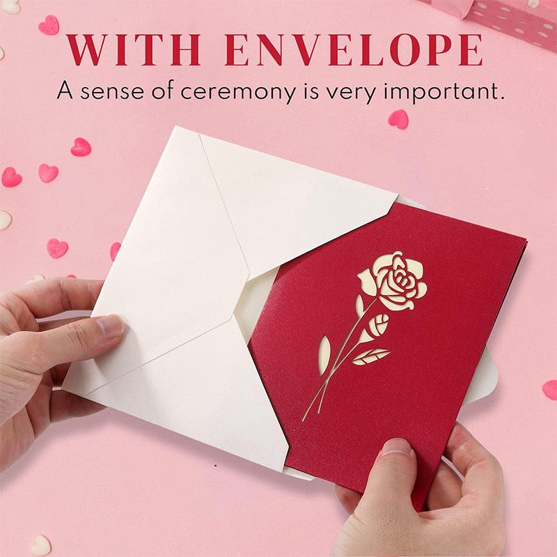 Valentine'S Pop-Up Day 3D Greeting Card Rose Card For Anniversaries Mother'S Day Weddings Women Gifts Youngsters With Envelope