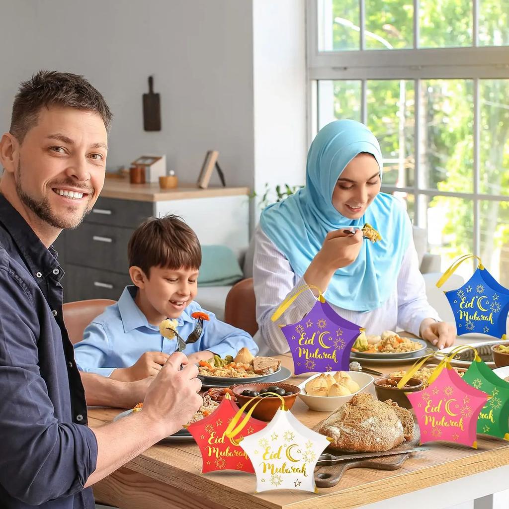 6/12 Adet Eid Mübarek Hediye Kutuları Şeker Kurabiye Atıştırmalık Ambalajı Kağıt Kutu Ramazan İslami Müslüman Ev Partisi Hediyeleri Dekorasyon