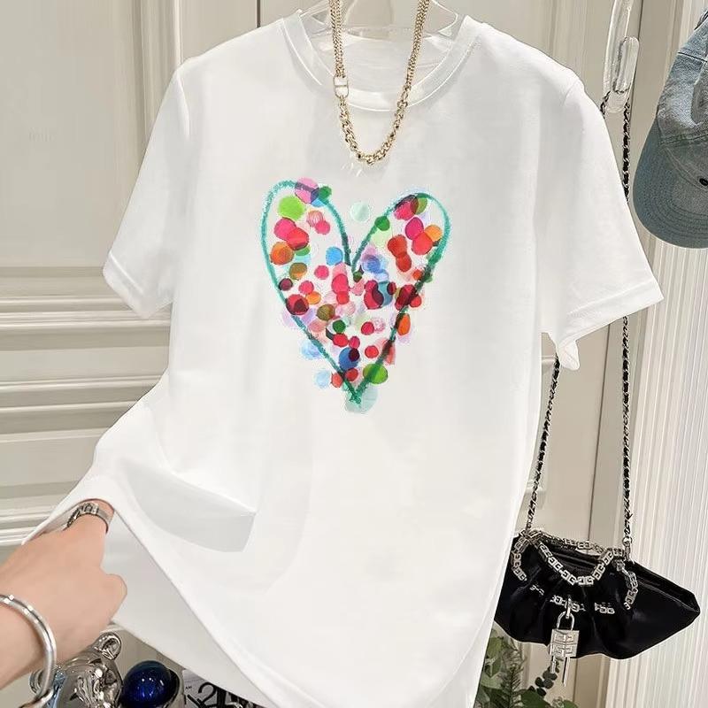 

2026 Summer Fashion HandPainted Polka Dot Printing WOMEN Pure Cotton Oneck Comfortable and loose Unisexs and WOMENs Tshirts M