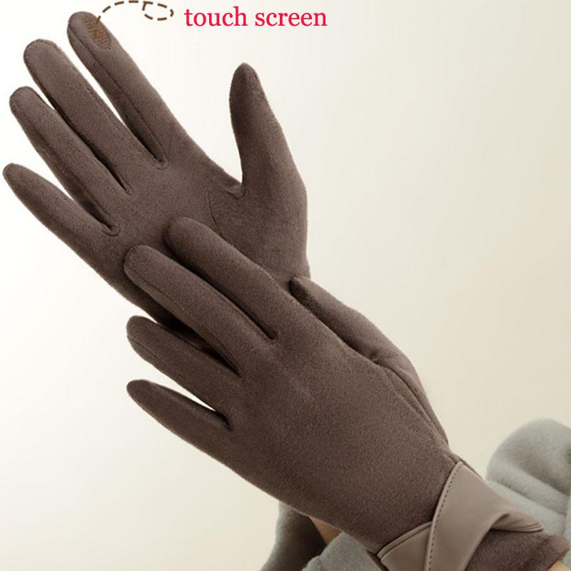 Zimní Polstrované Teplé Rukavice Vintage Jednobarevné Semišové Dotykové Rukavice na Jízdu Lyžařské Palčáky