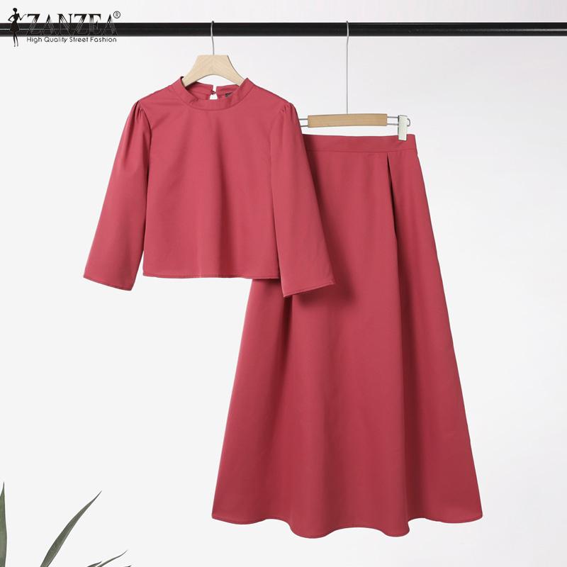 ZANZEA Women 3/4 Sleeve Blouse and Skirts Summer Two Piece Suit Sets