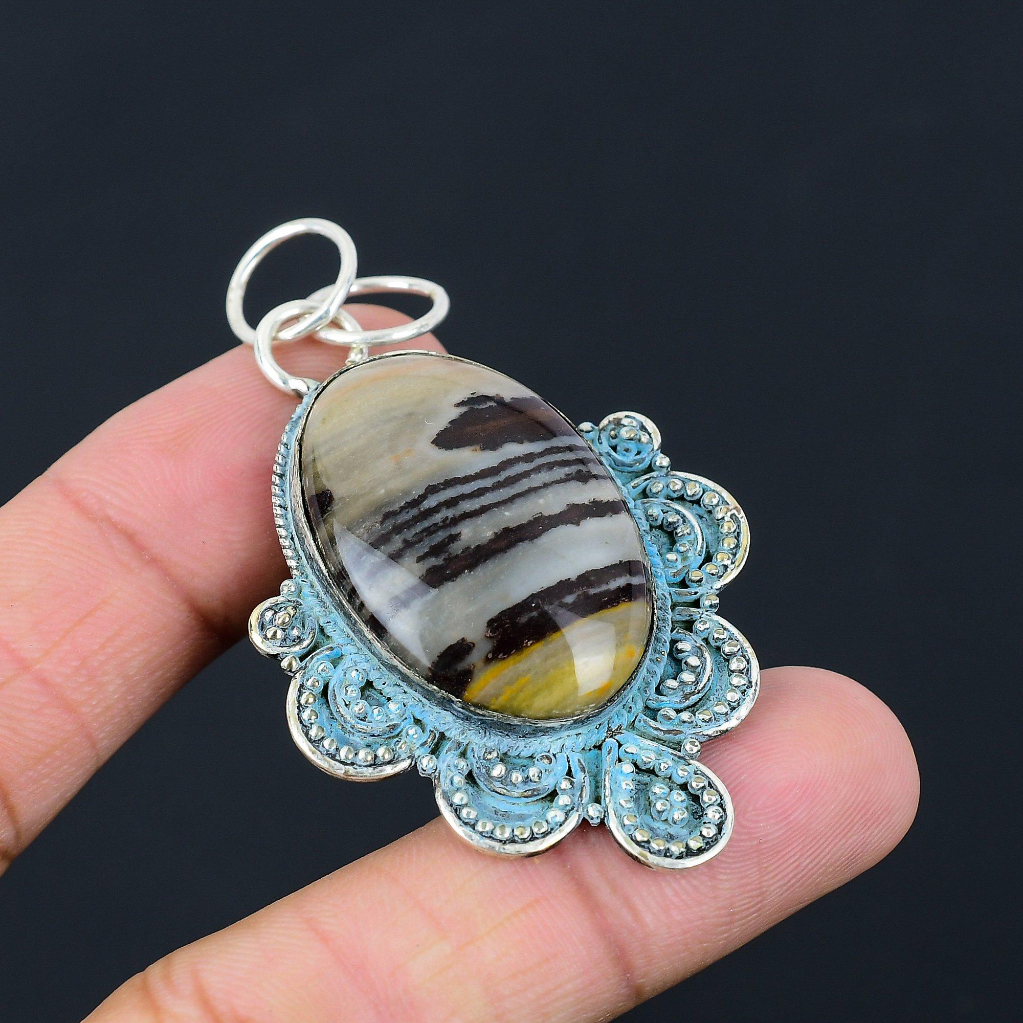 Oval Natural Coconut Jasper 925 Silver Handmade Daughter Ethnic Artisan Pendant