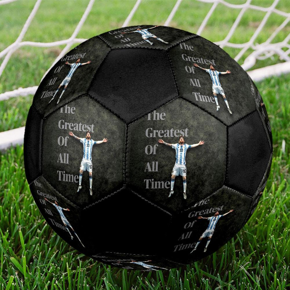 Messi Size 5 Soccer Ball, Machine-Stitched PVC, Durable & High Bounce, All Ages Fit, Fan Merchandise, Matches & Outdoor Use.