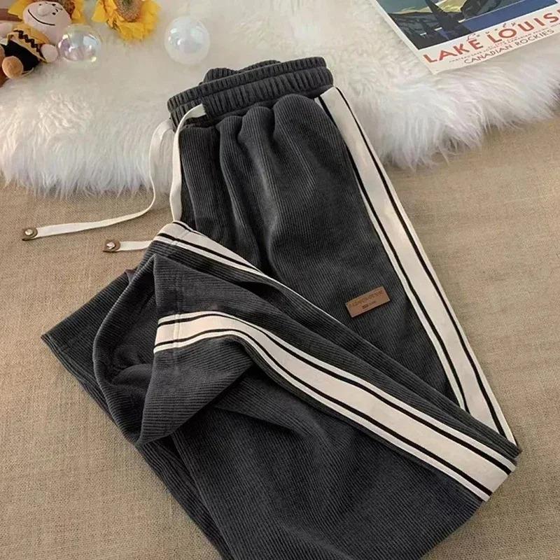 

Men s Spring Autumn Side Striped Loose Straight Sports Pants High Street Ruff Handsome Corduroy Casual Pant XS