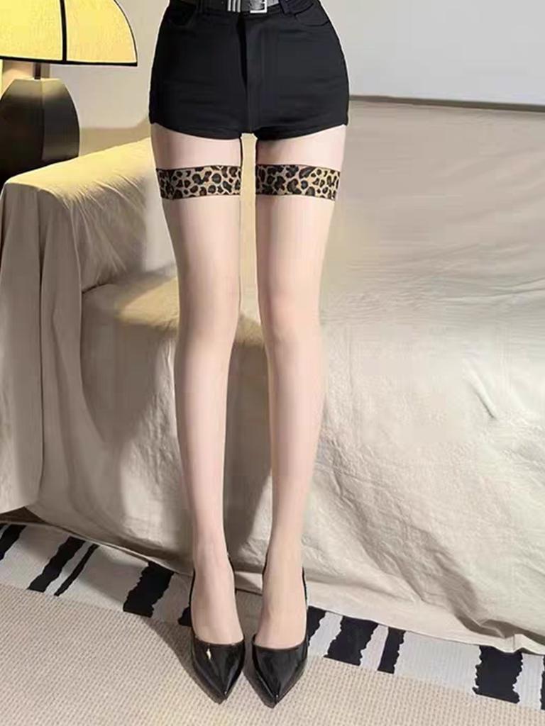 1 Pair Women's Thigh-High Stockings Leopard Stocking Transparent Stockings Sexy Long Tube High Stocking Over Knee