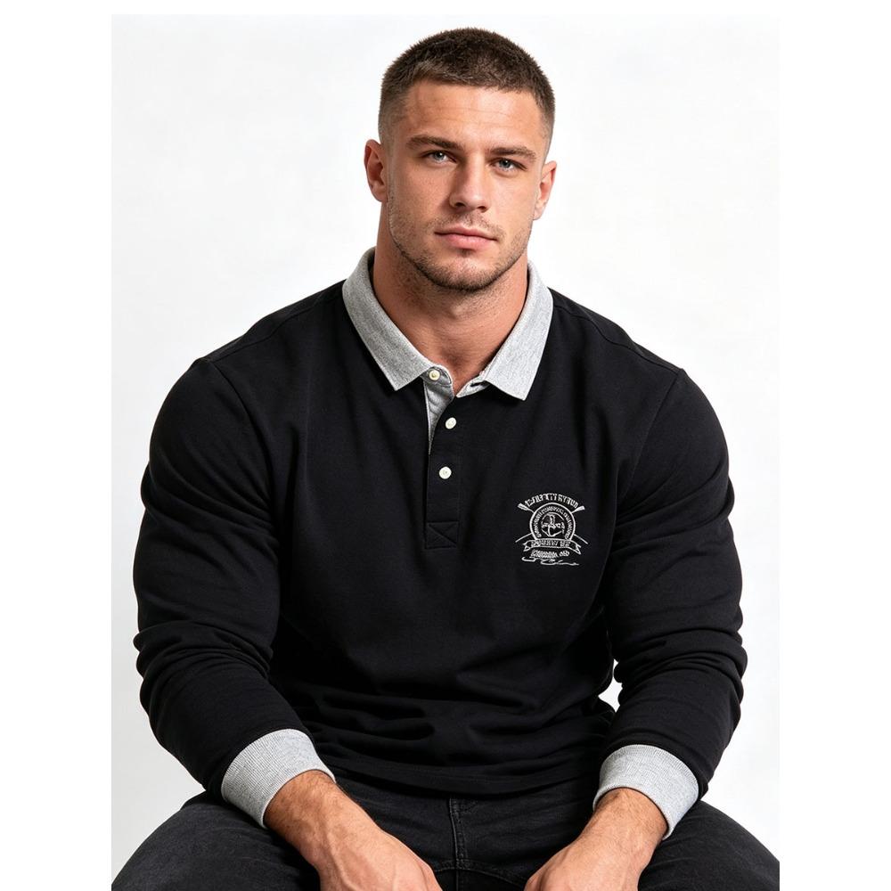 Polo da uomo primaverile Polo casual in cotone da uomo Polo a maniche lunghe T-shirt oversize