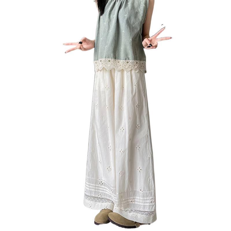 Spring 2026 Apricot Lace Slimming Elastic Waist Wide-Leg Pants for Women
