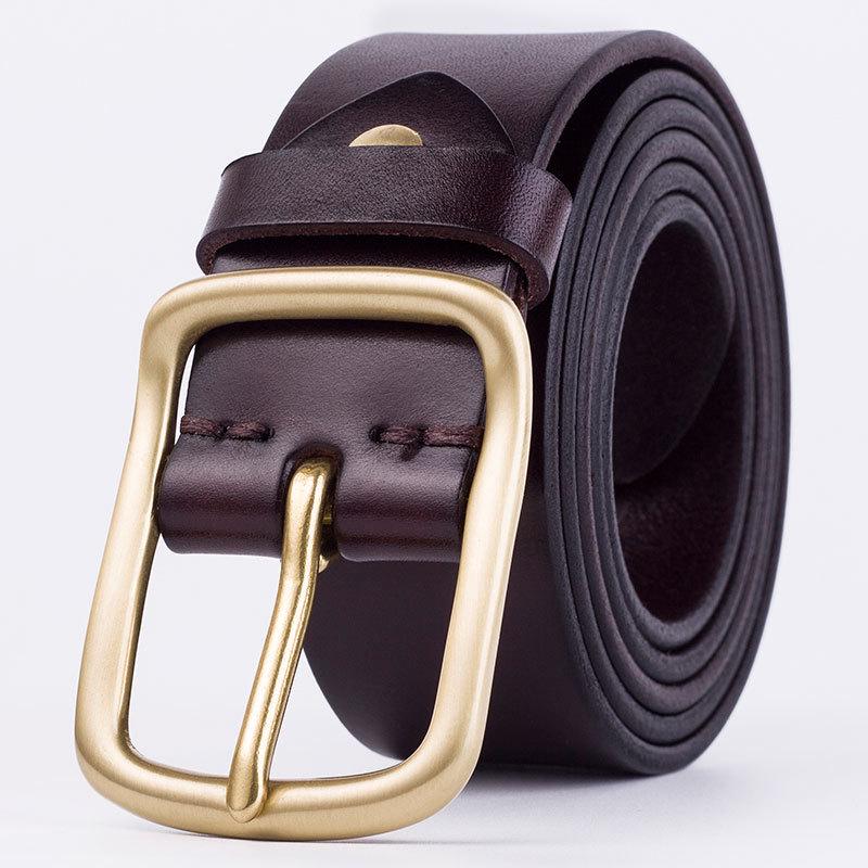 Men's Genuine Leather Pin Buckle Belt - Casual Pure Copper Cowhide Waist Accessory