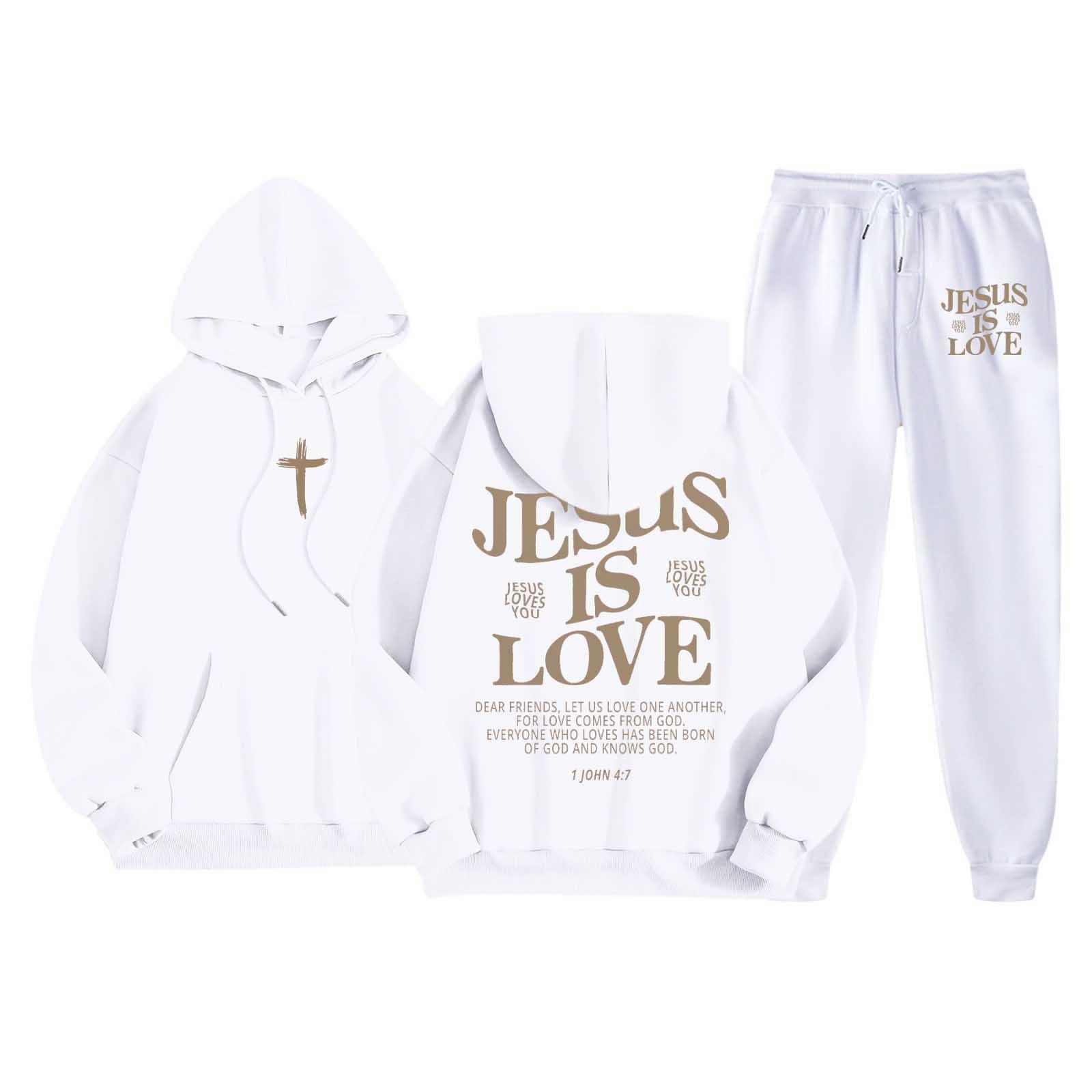 

Men s Casual Color Letter-printed Sweatshirt Set, Men s Fleece Hooded Drawstring Sweatshirt And Sweatpants Two-piece Set XL білий