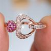 Luxury Female Rose Red Zircon Stone Heart Finger Ring Vintage Gold Color Wedding Band Bridal Jewelry For Women