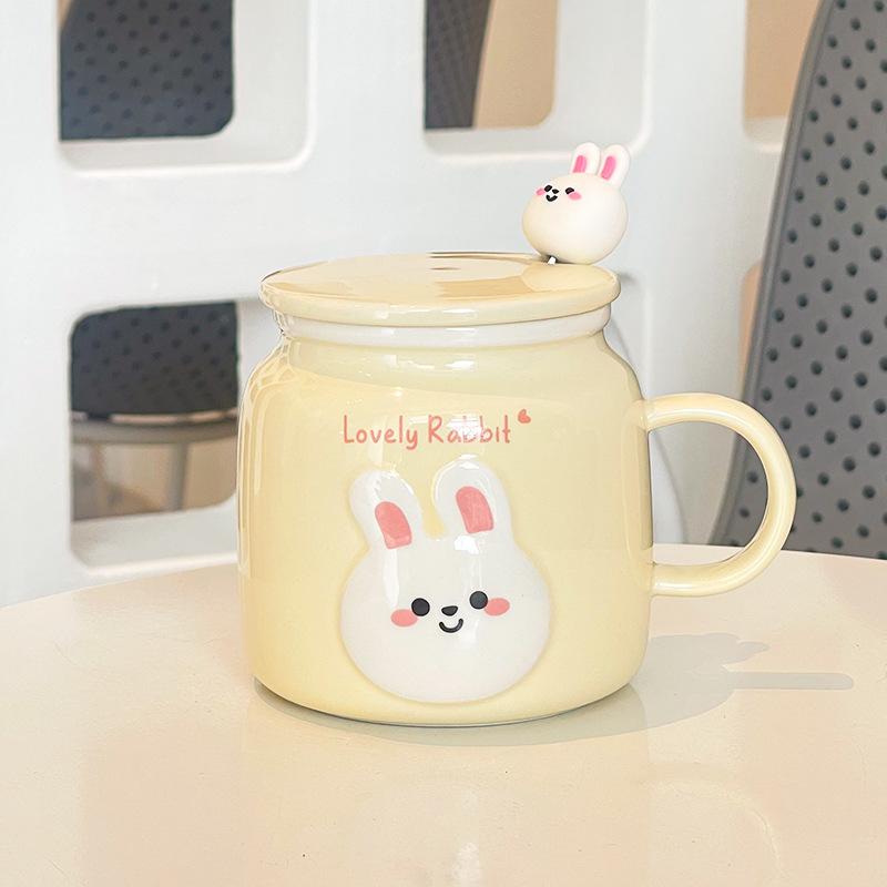 

Креативная керамическая чашка, высокая ценность, бытовая, мультяшная, милая, для пары, чашка для воды с крышкой, сувенирная кружка 401-500ml