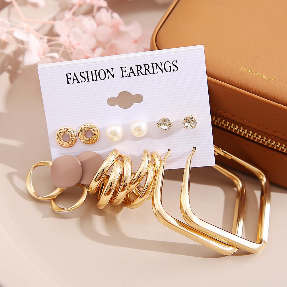 IF ME Vintage Gold Plated Earrings Set Metal  Heart Twist Geometric Hollow Hoop Earrings For Woman Fashion Jewelry Gifts
