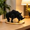 Desk Decors Rhinoceros Sculpture Resin Flocking Animal Figurine for Tabletop Shelf or Cabinet, Modern Accent for Home Office Bed