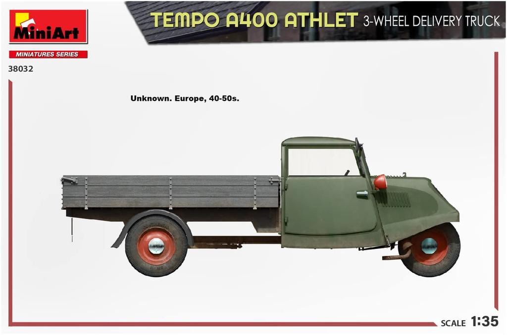 MiniArt Tempo A400 Athlet Delivery Truck Plastic Model Kit MA38032 1/35 3-Wheel