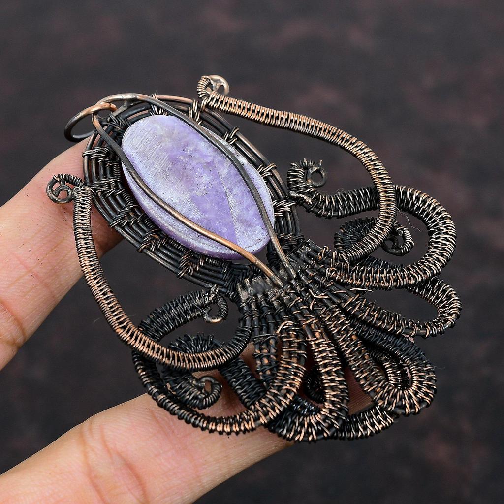 Lepidolite Pendant Copper Wire Wrapped Pendant Handmade Pendant Beautiful Octopus Jewelry Gemstone Pendant For Gift Copper Wire Wrap Jewelry