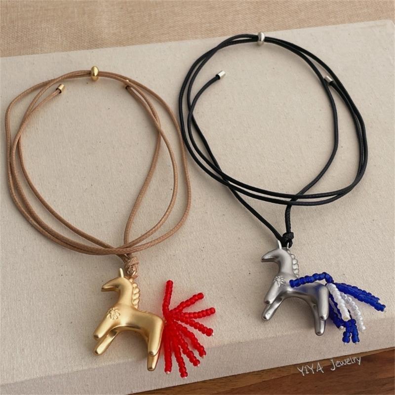 Fashionable Horse Chain Tassels Pendant Necklaces Adjustable Long Chain Party and Daily Wear Elegant Long Tassels Necklace