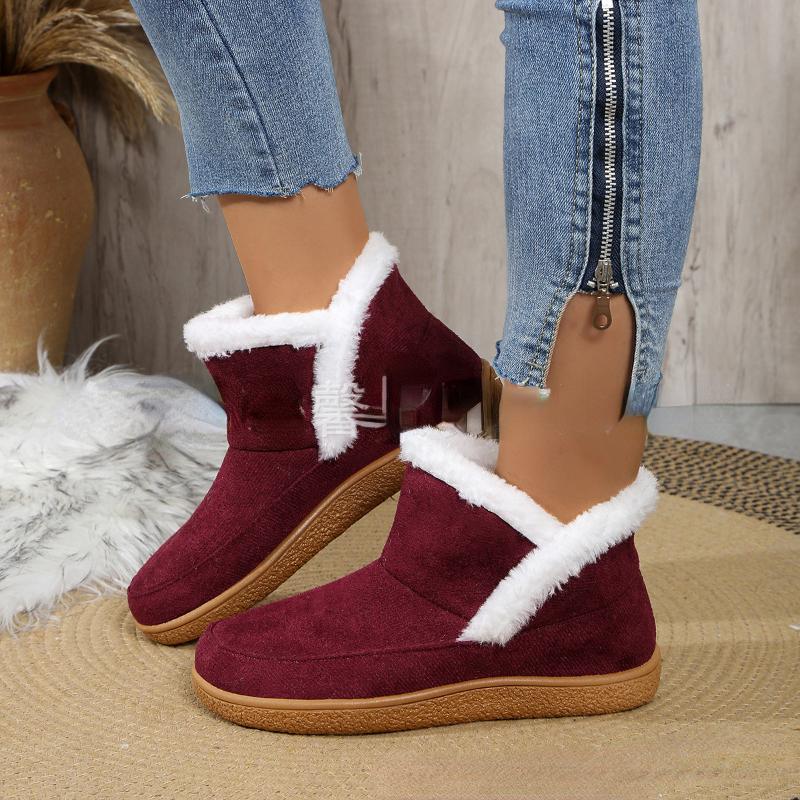 

Модные женские хлопковые туфли на плоской подошве 2024 Зимняя новинка Теплые Большого размера Однотонные Противоскользящие с флисовой стелькой Ботинки Кроссовки 38 красный