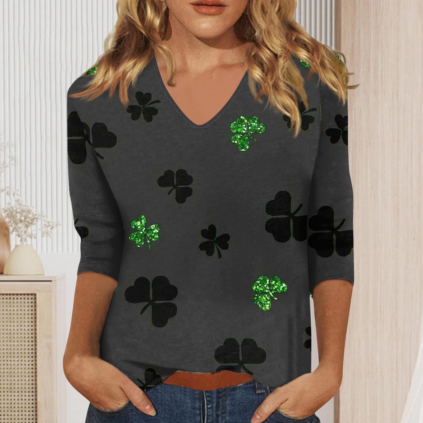 

Женская мода на каждый день Повседневная футболка с v-образным вырезом и семиточечным рукавом с принтом Топ M