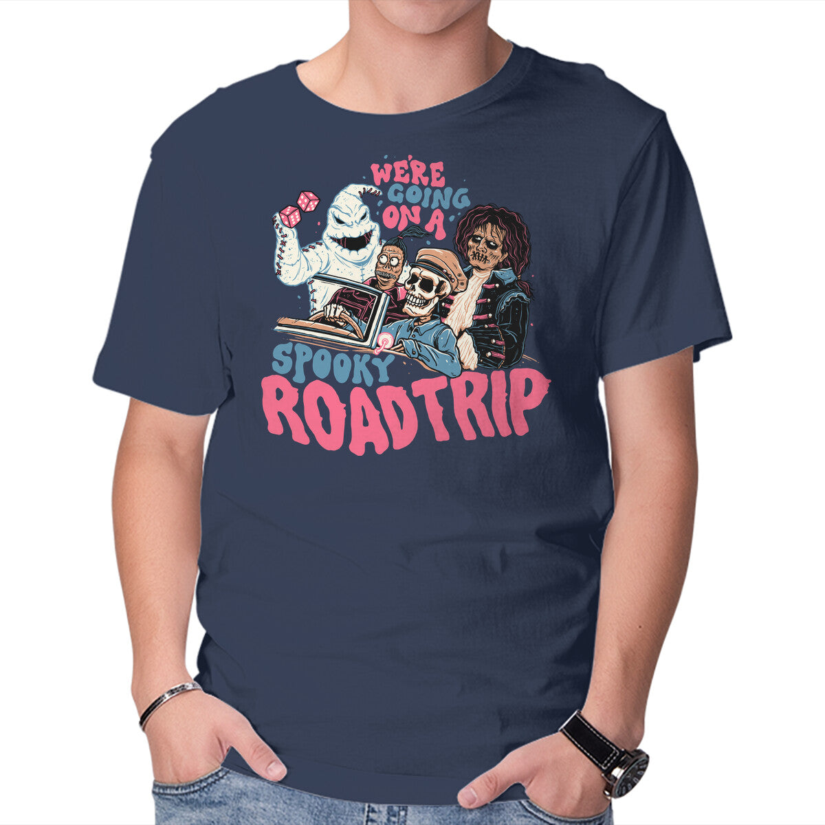 Unisex Crew Neck T-Shirt Spooky Roadtrip Graphic Short Sleeve Casual Tee XXL