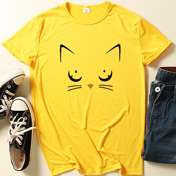 2024 Summer Cat Girl Printed Short Sleeve T-shirt - Casual, Loose Fit Fashion.