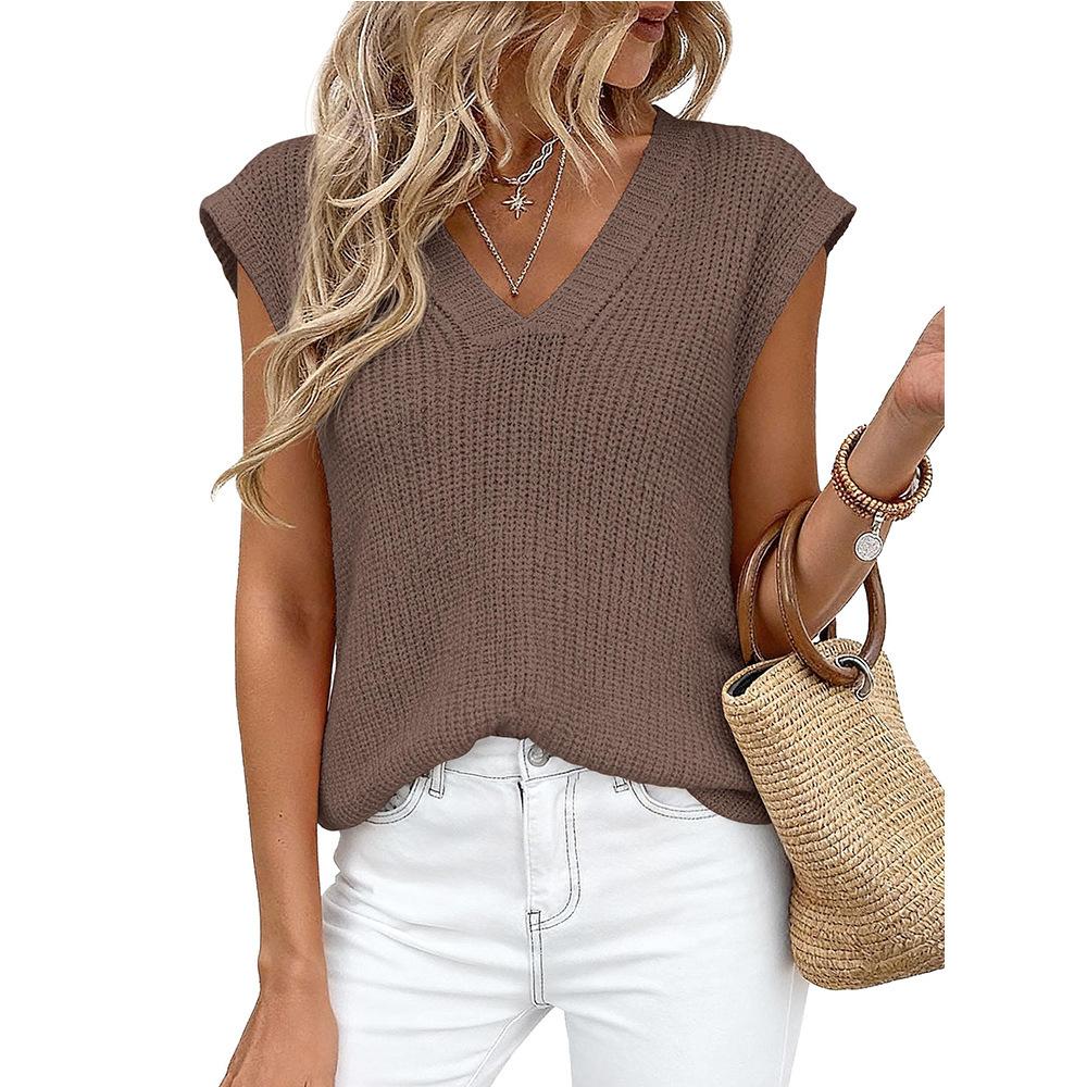 2026 New European American Women V‑Neck Sleeveless Knit Top Loose Casual Thick Knit Pullover Sweater Vest For Summer