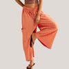 Women's pants summer striped straight pants drawstring wide-leg beach casual pants