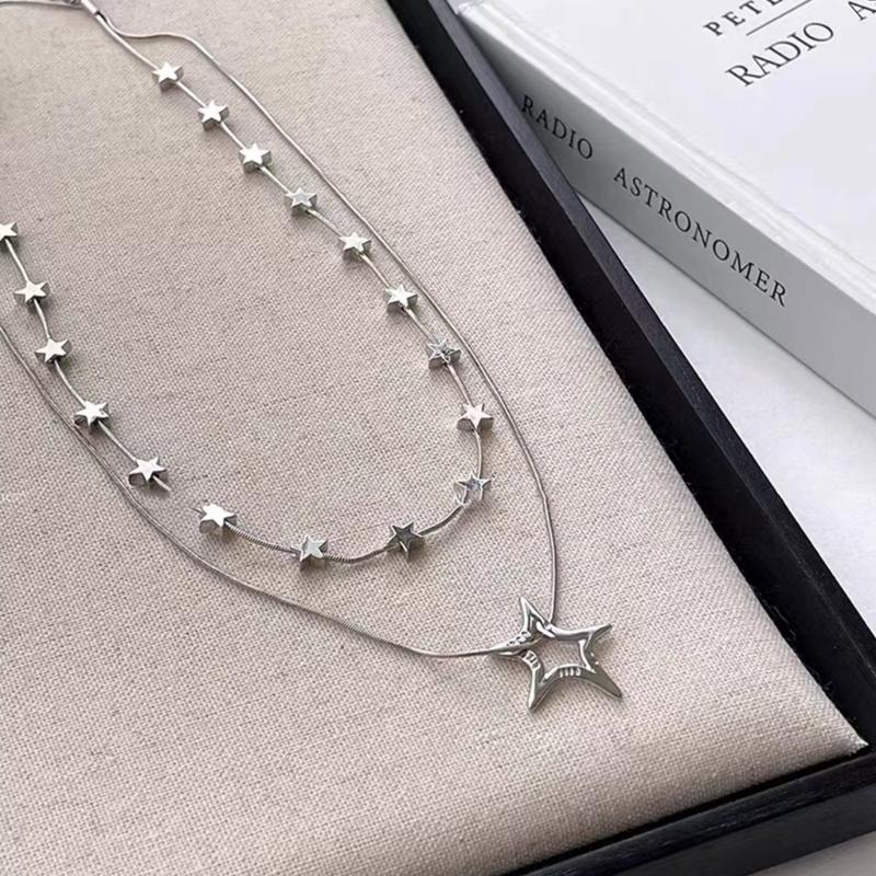 Fashion Star Pendant Necklace Stackable Long Chain Sweater Chain for Women Statement Choker Clavicle Chain Jewelry