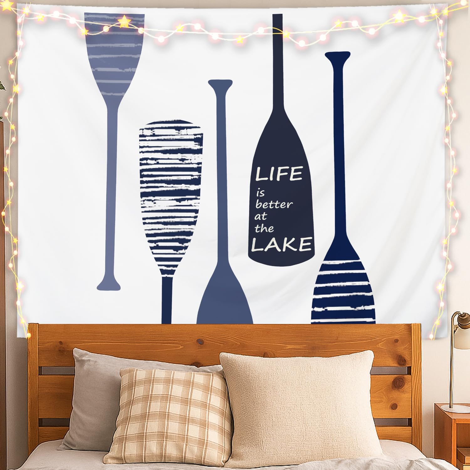 

Lake Life Tapestry Navy Paddle Wall Art Life is Better at the Lake Decor for Cabin Bedroom 50x60 Inches 74x94cm(29x37in)
