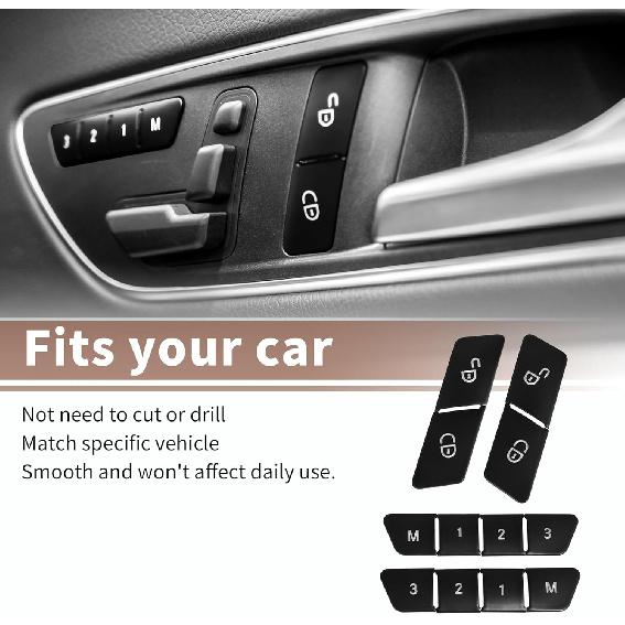 Set of 12 Car Seat Memory Door Lock Unlock Button Sticker Adjust Switch Button for Mercedes-Benz a Class 2013-2017 Interior Trim Accessory Black