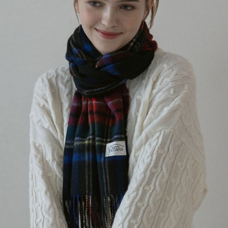 TATIANA Check Soft Lambskin 100% Wool Muffler MF8005 Red Green