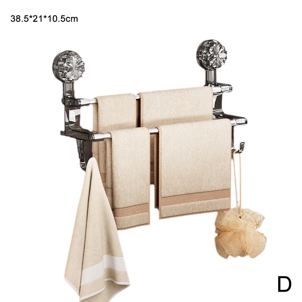 

Double Layered Towel Bar with Hook Luxurious Suction Cup Towel Rack Bathroom Towel Hanger Towel Holder Wall Mounted