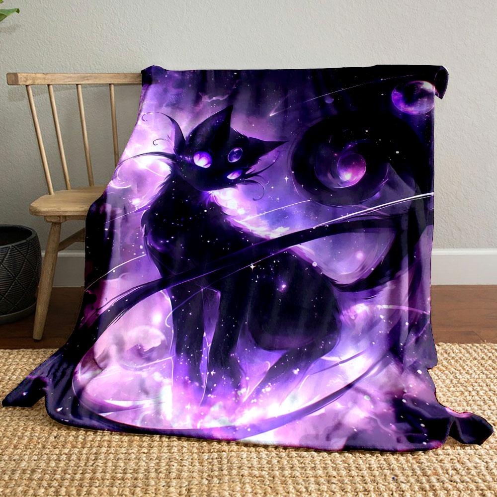 Lila Galaxie Motiv Schwarze Katze Decke Schlafzimmer Decke für Wohnzimmer Couch Mittagspause Weicher Überwurf für Freund's Festival Geschenk