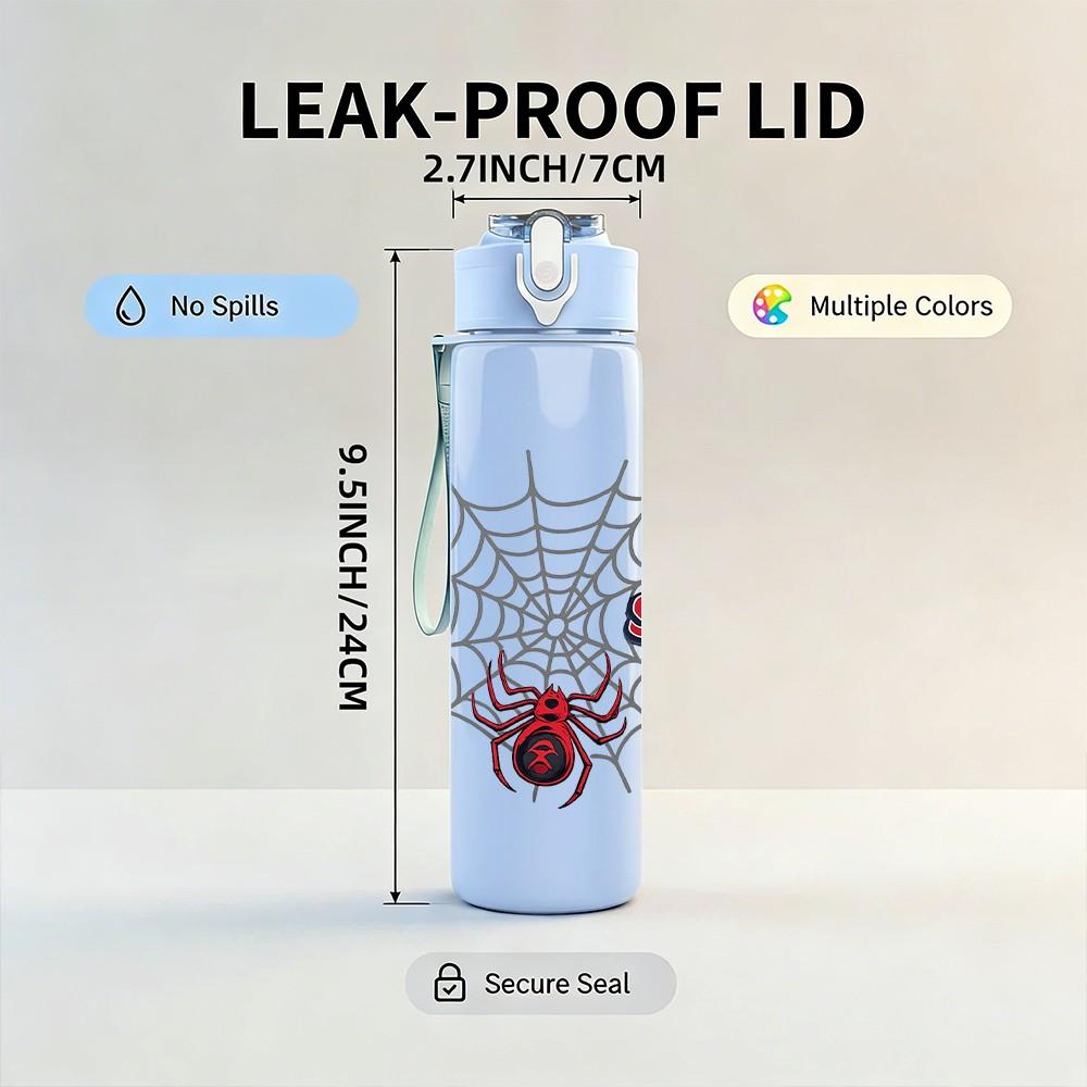 1PC Spider Web Baseball Bat Sport Print 750ml Color Plastic Sports Water Bottle Leakproof Flip Straw Lid Suitable for Sports Office Home Use