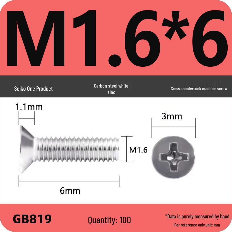 GB819 Zinc-Plated Carbon Steel Phillips Countersunk Screws: M2-M10