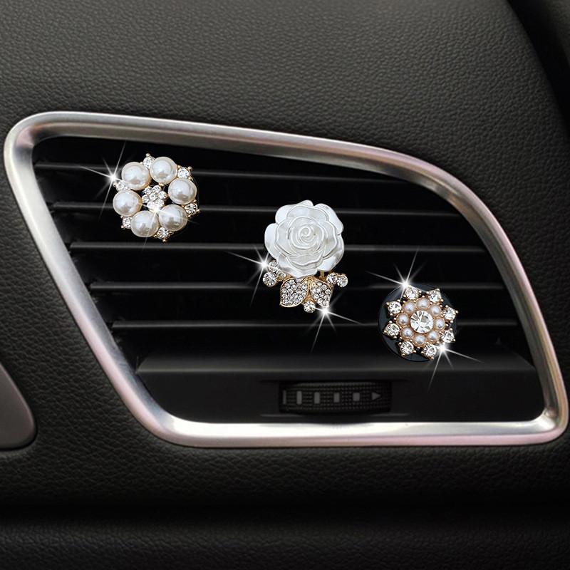 Diamond Flower Pearl Car Vent Air Perfume Clip Freshener Ornaments Decoration