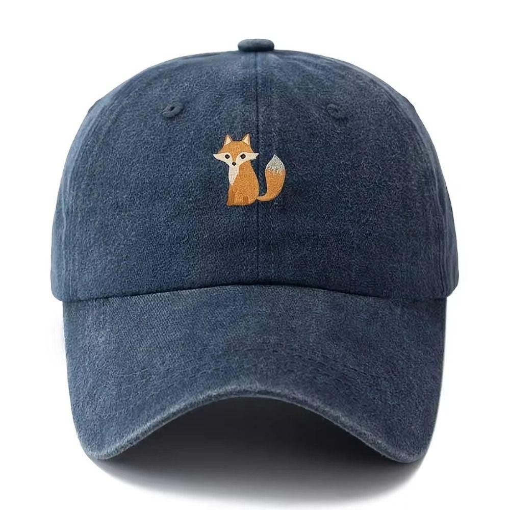 Fox Pattern Printed Visor Baseball Cap Adjustable Washed Cotton Baseball Hats Faded Outdoor Leisure Casquette