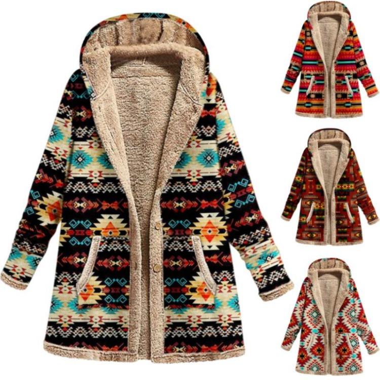 Winter Warm Patchwork Coat Loose Boho Jacket Women Hooded Long Sleeve Outwear Casual Streetwear Fashion Lady Clothes