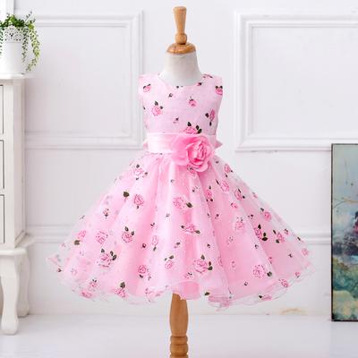 Flower Girl Dress Sashes Girl Wedding Party Dress Girl Floral Print Baby Dress