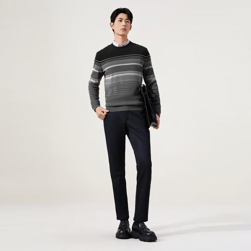 Qipai Men's 7A Antibacterial Striped Wool Blend Pullover Sweater