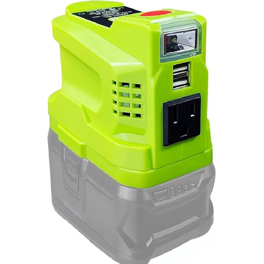 150W Power Inverter Generator Fit for Ryobi 18V Lithium Battery, DC 18V to AC 110V-120V Portable Power Station, with 2 USB & AC Outlet & 200LM LED