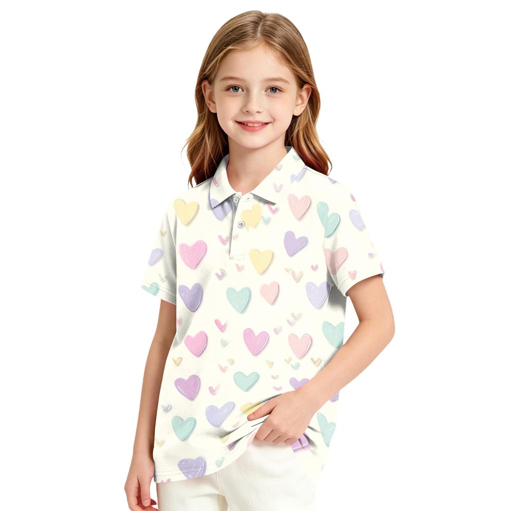 Girls' Polka Dot Print Casual T-Shirt for School Uniform and Everyday Wear