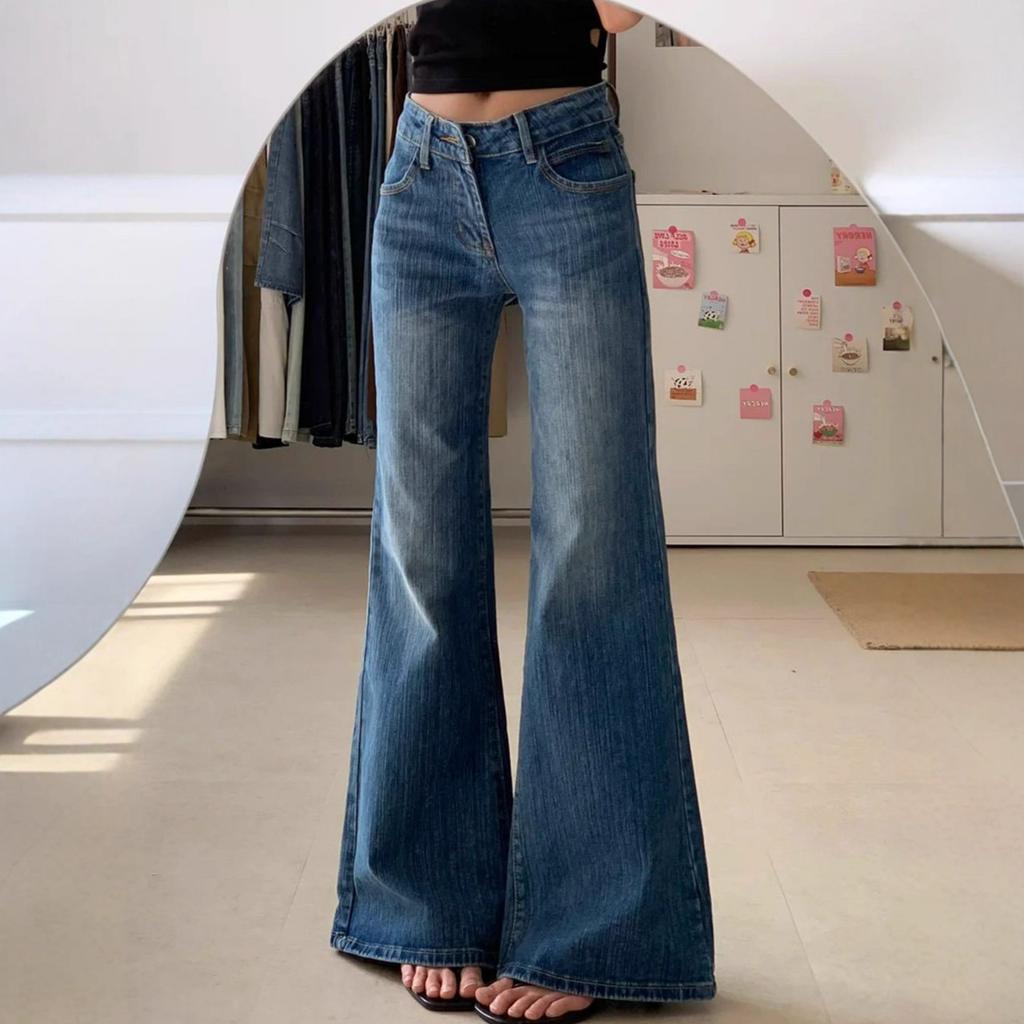 Comfortable Vintage Do Old Loose Drapey Jeans Female Low-waisted Skinny Micro Trousers Hundred Hundred Fit Slim Trailing Trousers Long Denim Pants